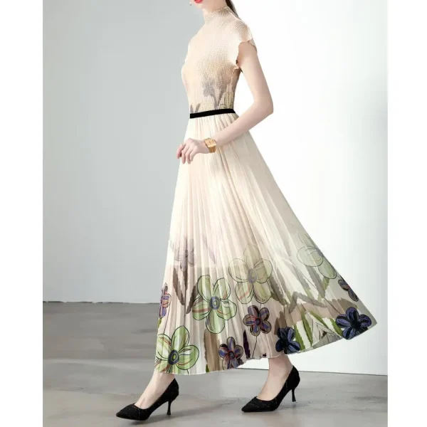 LEYEE Original Design Miyake Pleated Print Ladies Blouse Set Pearl Chiffon Pleated Skirt Two Piece Set - Image 6