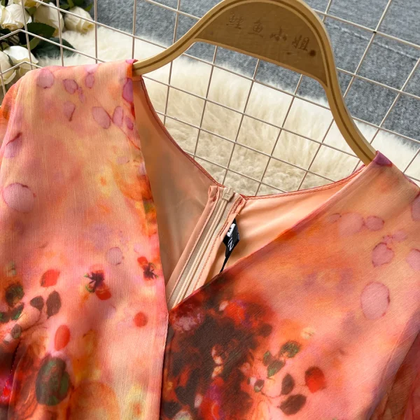 ZT1524 Goddess Style Heart Fold Drawstring Graceful Floral Printed Wrap Hips Ruffled Fishtail Elegant Dress Midi Dresses - Image 4