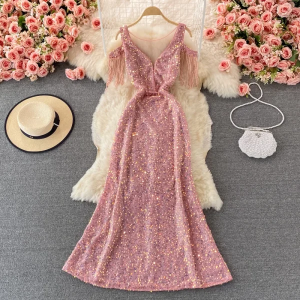 ZT1561 High-end Banquet Temperament Sequins Elegant High-end Host Aura Queen Dress V-neck Long  Fishtail Wrap Hip Evening Gown - Image 3