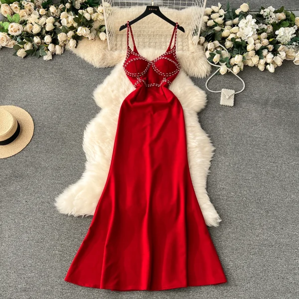 ZT1536 Senior Sense Sexy Dress Female Elegant Gown French Vintage Diamond-encrusted Halter Waist Fishtail Birthday Maxi Dress
