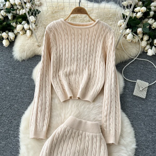 LW0130 Slouchy Sweater Set Women'S Slimming Everything Twist Knit Top High-Waisted Slim-Fit Skirt Two Piece Ladies Set - Image 5