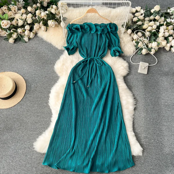 ZT1549 French Vintage Fashion Luxury Elegant Evening Gown Design Sense Ruffled  Off-shoulder Temperament Women Midi Dress - Image 3