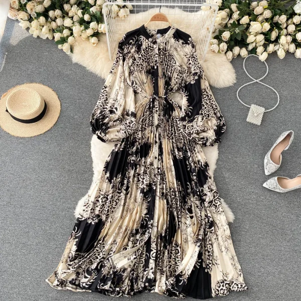 ZT1530 French Vintage Long-sleeved Shirt Dress Elegant Retro Temperament Splice Elegant Printed High-end Holiday Maxi Dress - Image 3