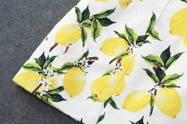 in Stock LE1642 A-Line Business Dress Lemon Print Double-Breasted Diamond Boutique Style Hepburn Fashion Elegant Patterns Cloth - Image 6