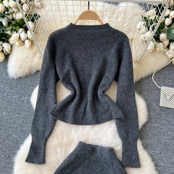 LE4748 Sweater Set for Women in Early Autumn to Wear a Gentle Wind With a Single Breasted Knitwear High Waist Skirt Skirt - Image 5