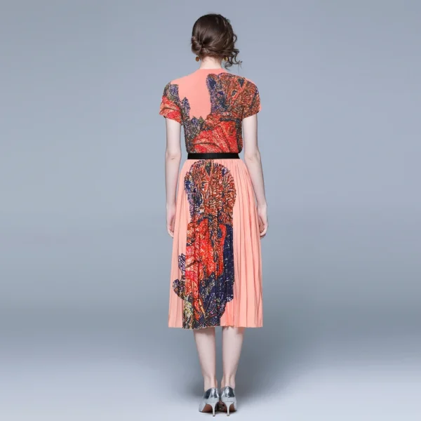 LE1303 Accept Floral Print Miyake Pleated Casual Style Suit Short-sleeved Skirts Boutique Women 2 Piece Sets - Image 6