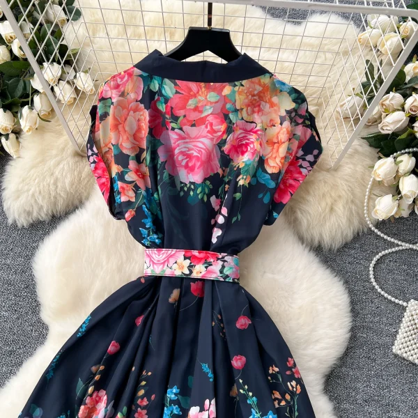 ZT1518 Retro Women's Summer Dress New Style  Temperament Single Breasted Lapel Print Maxi Dress Evening Gown - Image 3