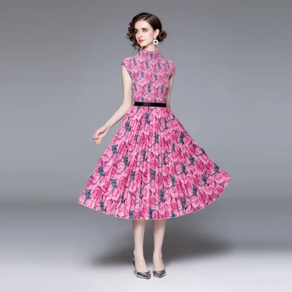 LE1320 High Quality 2025 Women's Print Pleated Short-sleeved T-shirt and Print Long Pleated Skirt Two-piece Set