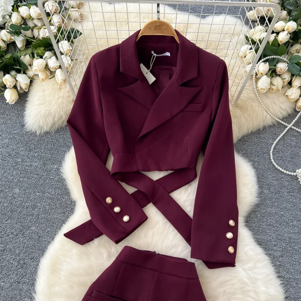 LW0139 Professional Light Wind Wind Women'S Two-Piece Strap Waist Short Suit Jacket High Waist Slit Skirt - Image 4