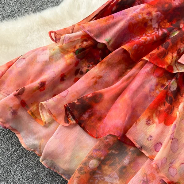 ZT1524 Goddess Style Heart Fold Drawstring Graceful Floral Printed Wrap Hips Ruffled Fishtail Elegant Dress Midi Dresses - Image 6