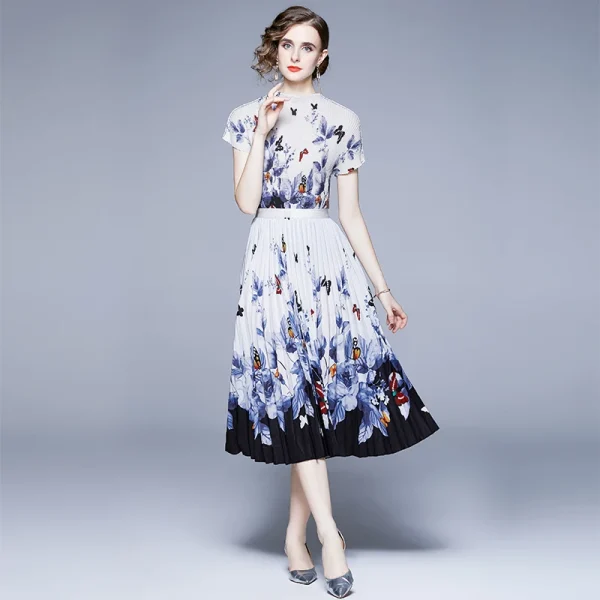 Accept Miyake Pleated Suit Feminine Show Pleated Turtleneck T-shirt Top Long Skirt High Quality Boutique 2 Piece Sets