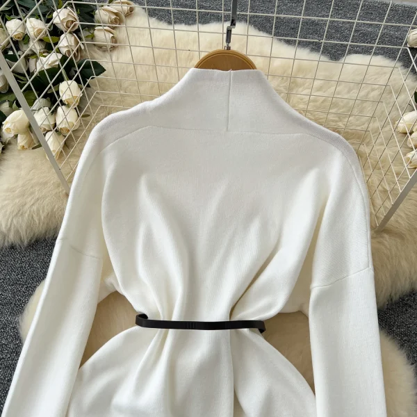 LW0146 Feminine Wear With Autumn Two-Piece Set Advanced Sense Lace-Up Waist Lapel Long-Sleeved Sweater Coat Skirt - Image 5