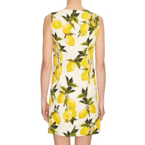 in Stock LE1642 A-Line Business Dress Lemon Print Double-Breasted Diamond Boutique Style Hepburn Fashion Elegant Patterns Cloth - Image 2