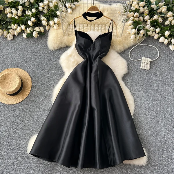 ZT1472 French Womens Dresses Luxury Socialite V-neck  Halter A-line Pompon Dress Senior Sense Maxi Dress Evening Gown - Image 4