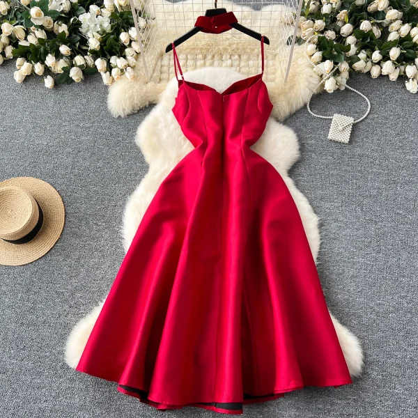 ZT1472 French Womens Dresses Luxury Socialite V-neck  Halter A-line Pompon Dress Senior Sense Maxi Dress Evening Gown - Image 2