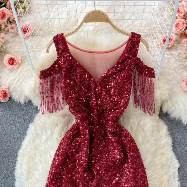 ZT1561 High-end Banquet Temperament Sequins Elegant High-end Host Aura Queen Dress V-neck Long  Fishtail Wrap Hip Evening Gown - Image 6