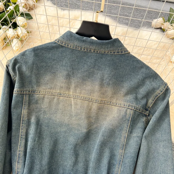 LW0109 Vintage Denim Suit Women'S Fashion Short Jacket Jacket Overalls Ripped Wide-Leg Pants Two-Piece Ladies - Image 6