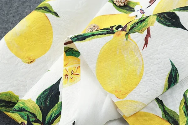 in Stock LE1642 A-Line Business Dress Lemon Print Double-Breasted Diamond Boutique Style Hepburn Fashion Elegant Patterns Cloth - Image 5