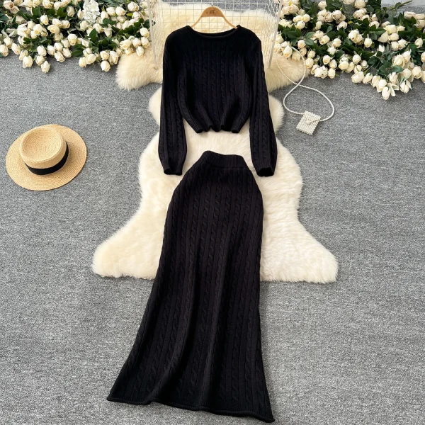 LW0130 Slouchy Sweater Set Women'S Slimming Everything Twist Knit Top High-Waisted Slim-Fit Skirt Two Piece Ladies Set - Image 4