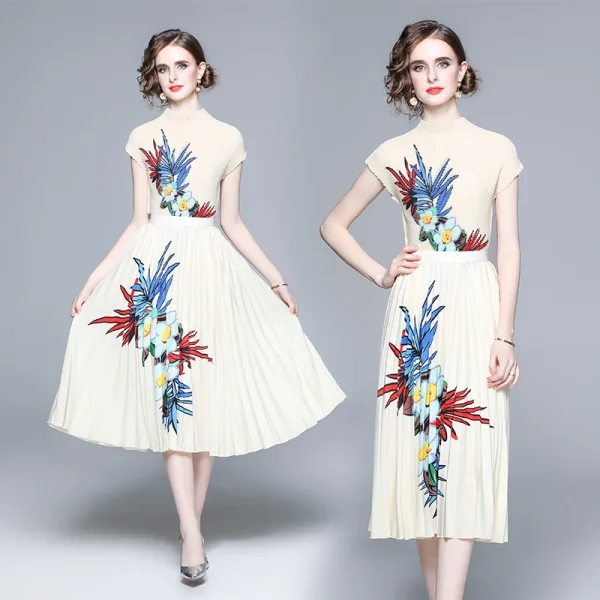 LE1293 in Stock Floral Print Miyake Suit Loose Large-Size Two Piece Sets Casual Pleated Top Boutique Women'S Wear - Image 5