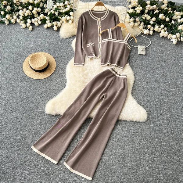LW0134 Striped Shirt Jacket Halter Top Vest High Waist Wide Leg Slimming Pants Temperament Three-Piece Set Woman - Image 2