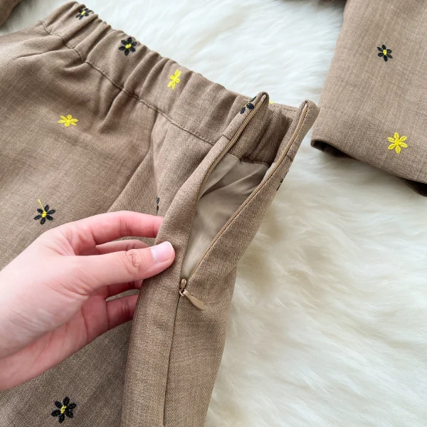 LE4757 Senior Sense Wear Women'S Autumn Two-Piece Set Bow Short Embroidered Coat High Waist Skirt - Image 6