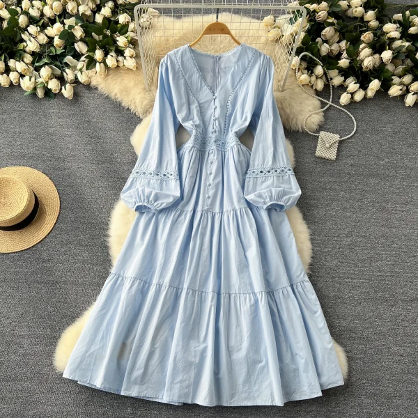 ZT1463 French High-grade Lace Splicing V-neckWoman Clothes Fashion Elegant Woman Clothes Printed Dress Midi Dresses - Image 3