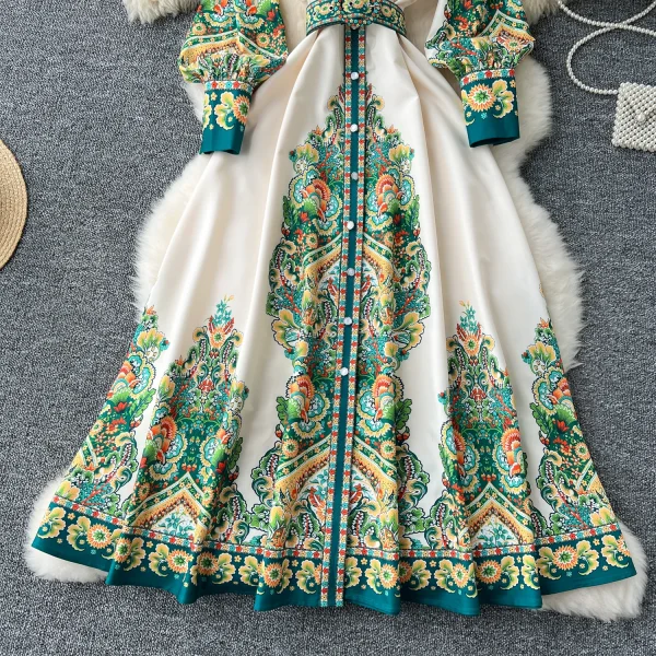 ZT1516 High-end Dress Female Court Style Retro Elegant Fashion Print Closed Single Breasted French Maxi Dress - Image 6