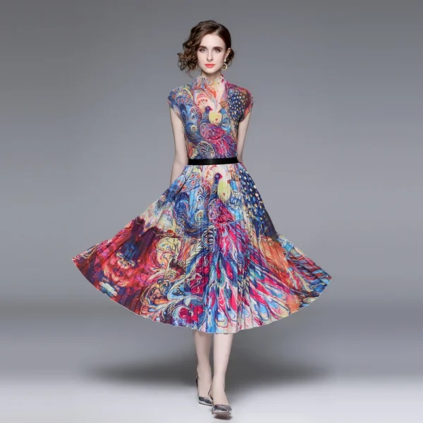 Catwalk Dress Suit Women'S Elastic Corn Halo Dyed Printed Knitted Top+3.2 Meters Oversized Hemline Skirt Two-Piece Set