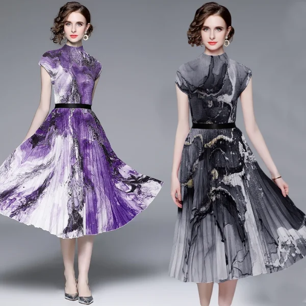 High-Grade Vignetting Print Corn Pleated Top Pleated Skirt Set 3.2m Large Skirt Hem Miyake Pleated Boutique Set Two-Piece