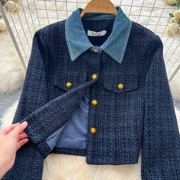 LW0099 British Style Suit Women Contrast Color Lapel Short Metal Buckle Coat High Waist Pleated Skirt Two-Piece Ladies - Image 5