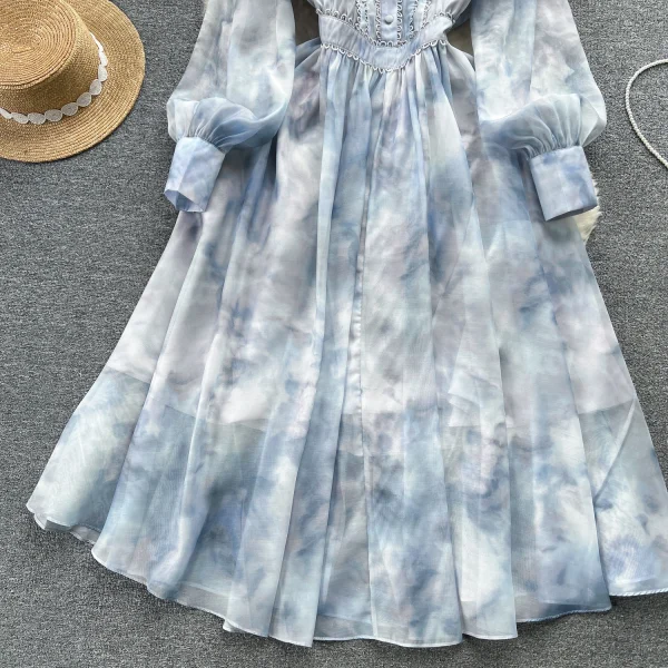 ZT1551 French Vintage Temperament Spring Women's Shirt Collar Design Elegant Floral Printed Sweet Advanced Feeling Maxi Dress - Image 5