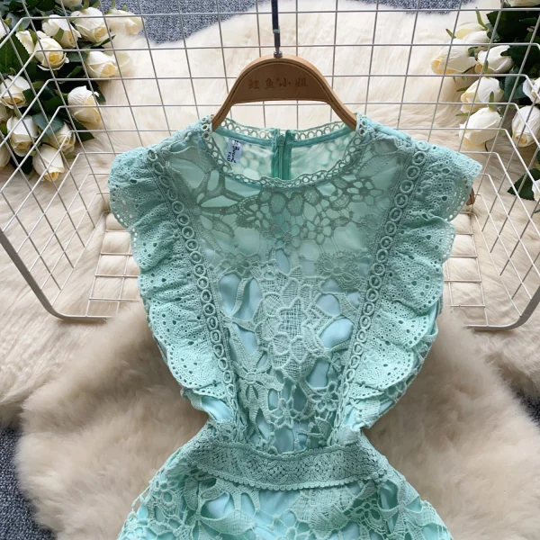 ZT1553 Luxury Senior Sense Sleeveless Dress Female Summer Hollow Out Hook Flower Design Slimming Temperament Sexy Mini Dress - Image 3