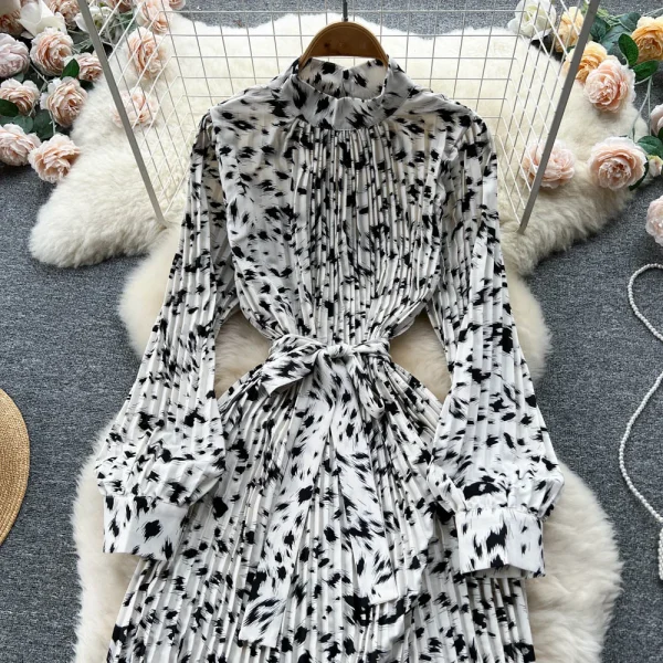 ZT1458 Spring Autumn New Printed Dress Woman Clothes Elegant Dresses  French Vintage Temperament Chic Pleated Fishtail Dress - Image 5