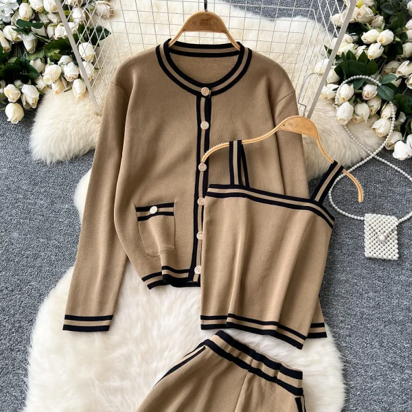 LW0134 Striped Shirt Jacket Halter Top Vest High Waist Wide Leg Slimming Pants Temperament Three-Piece Set Woman - Image 6
