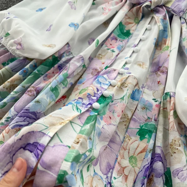 ZT1496 European 2025 New Dress Advanced Sense Stand Collar Single Breasted Waist Long Sleeve Printed Ruffled Mini Dress - Image 3