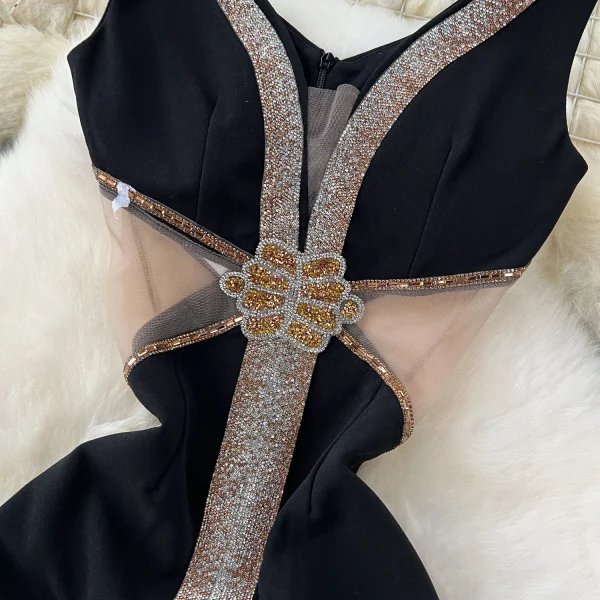 ZT1541 Sexy Luxury Socialite Mesh Splicing Split Fishtail Dress Women's High-end Fashion Dinner Party Evening Gown Maxi Dress - Image 2