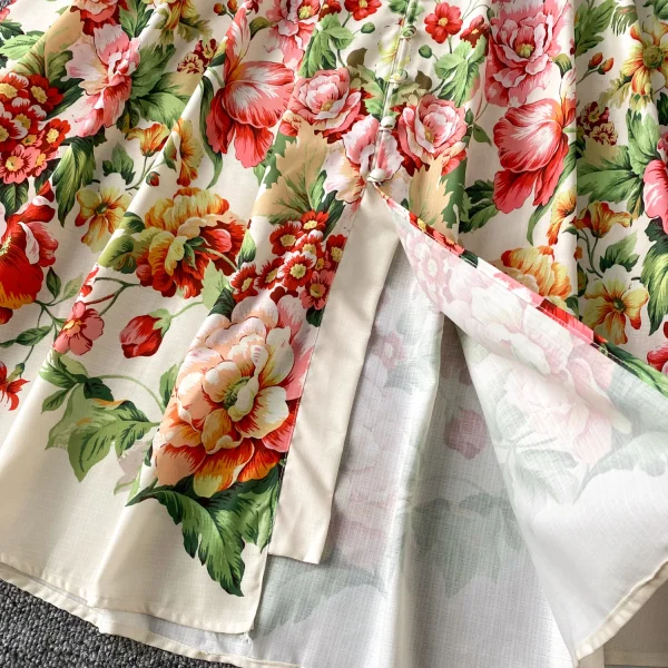 ZT1479 European Printed Dress Female Summer Lantern Sleeve Waist Single-breasted Luxury Unique Temperament Maxi Dress - Image 5