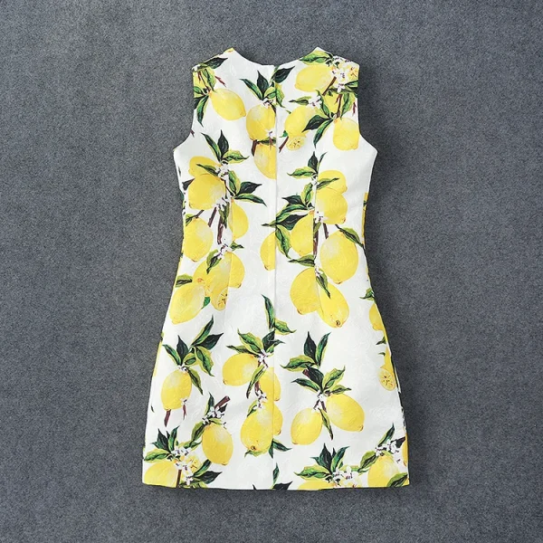 in Stock LE1642 A-Line Business Dress Lemon Print Double-Breasted Diamond Boutique Style Hepburn Fashion Elegant Patterns Cloth - Image 3