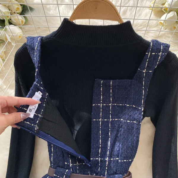 LW0138 French Vintage High Sense Button Decorated Waist Woolen Halter Dress Women'S Bottom Knitwear Women'S Two-Piece Suit - Image 5