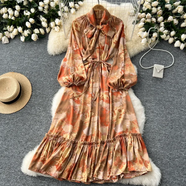 ZT1461 Retro Luxury Design Sense 2025 Midi Dresses Lantern Long Sleeve Fashion Ruffled Women's Dress  Elegant Party Dresses - Image 3