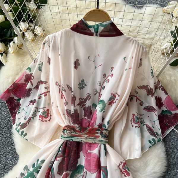 ZT1490 European Women's Dresses Loose Waist Binding Flared Sleeve Pendant Floral Printed Dress Elegant  Midi Dresses - Image 5