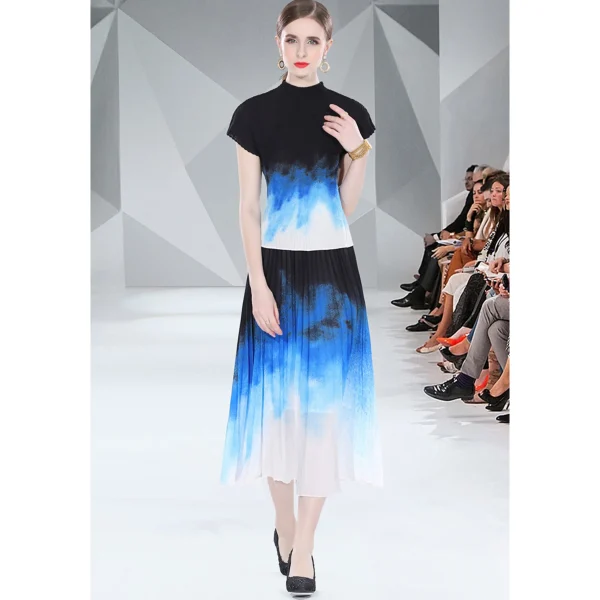 LE1328 Original Design in Stock Summer Fashion Best-Selling Boutique Women'S Sets Print  Miyake Pleated Skirt Two Piece Sets - Image 3