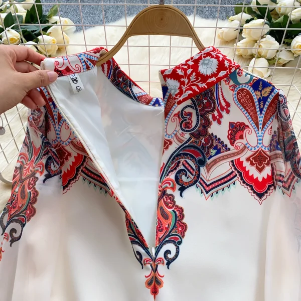 ZT1484 Vintage Palace Style Printed Dress Womens Dresses Summer Lantern Sleeve Polo Collar Loose Design Temperament Mini Dress - Image 5