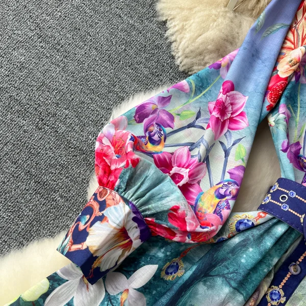 ZT1521 Palace Vintage French Senior Sense Stand Collar Lantern Long-sleeved Floral Elegant Printed Swing Dress Maxi Dress Woman - Image 6