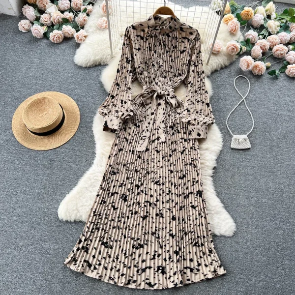 ZT1458 Spring Autumn New Printed Dress Woman Clothes Elegant Dresses  French Vintage Temperament Chic Pleated Fishtail Dress - Image 2