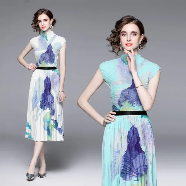 Catwalk Skirt Suit Women'S Elastic Corn Dyed Printed Knitted Waist Printed 3.2m Oversized Hemline Skirt 2-Piece Set - Image 5