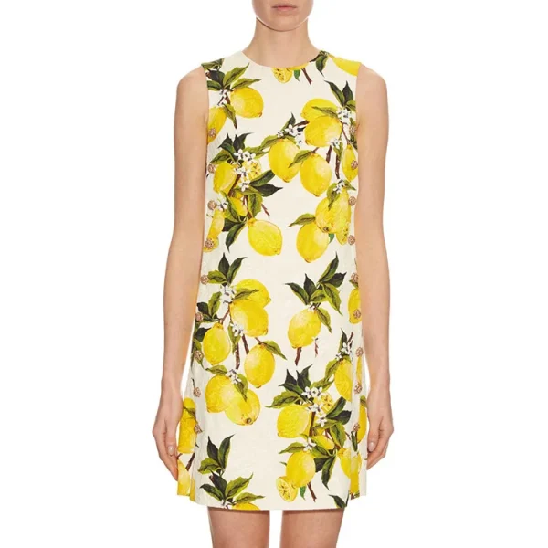 in Stock LE1642 A-Line Business Dress Lemon Print Double-Breasted Diamond Boutique Style Hepburn Fashion Elegant Patterns Cloth