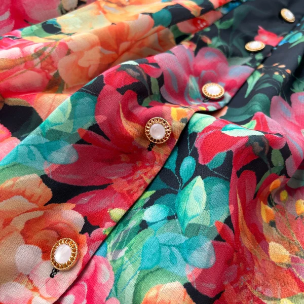 ZT1518 Retro Women's Summer Dress New Style  Temperament Single Breasted Lapel Print Maxi Dress Evening Gown - Image 6