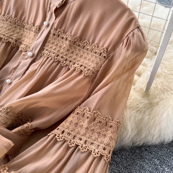 ZT1469 Court Style Women'S Embroidered Long Dresses 2025 Elegant Lace Splicing Stand Collar Single Breasted Waist Evening Gown - Image 6